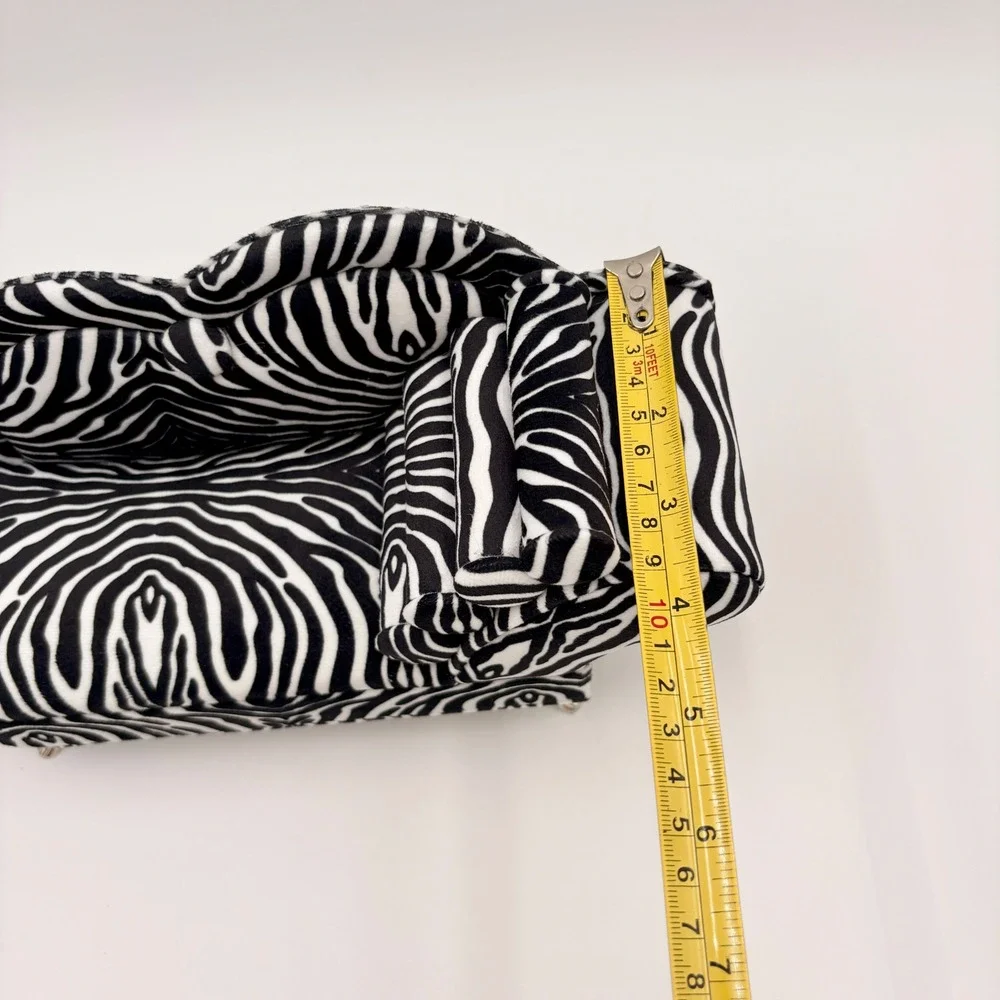 Zebra Print Miniature Chaise Lounge Jewelry Box with Mirror and Ring Slots